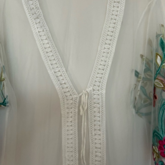 Embroidered Sheer Swim Coverup with Fringe - Picture 3 of 7